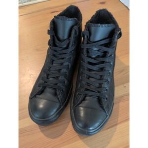 Converse Chuck Taylor All Star Leather High Top Fur Lined Black Womens 11